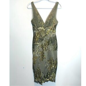 Mandalay Embellished Silver Bronze Cocktail Dress Gold Embroidery